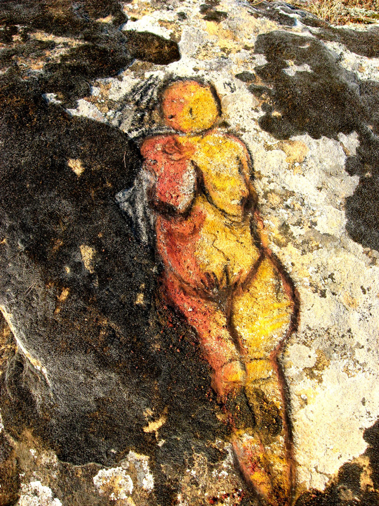 Peinture d'une vénus sur rochers avec les minéraux préparés