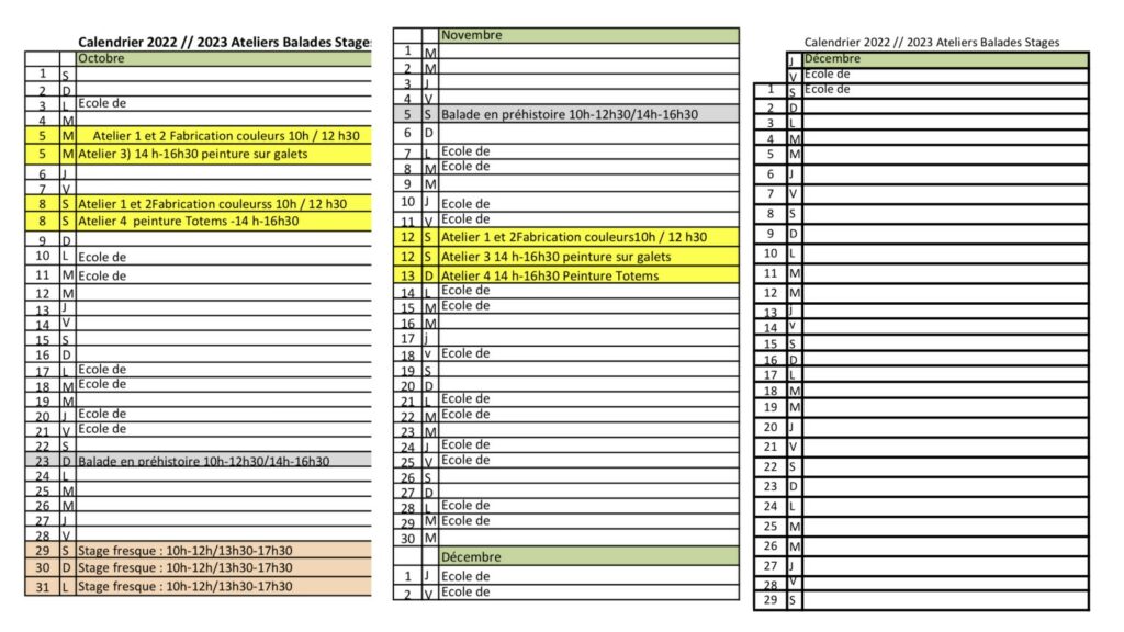Calendrier association toiles en coulisses automne 2022 Calendrier association toiles en coulisses automne 2022